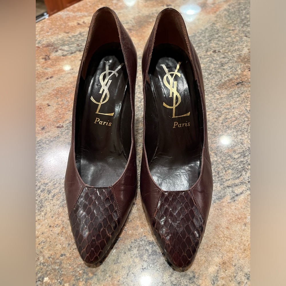 YSL snakeskin pumps brown size 7